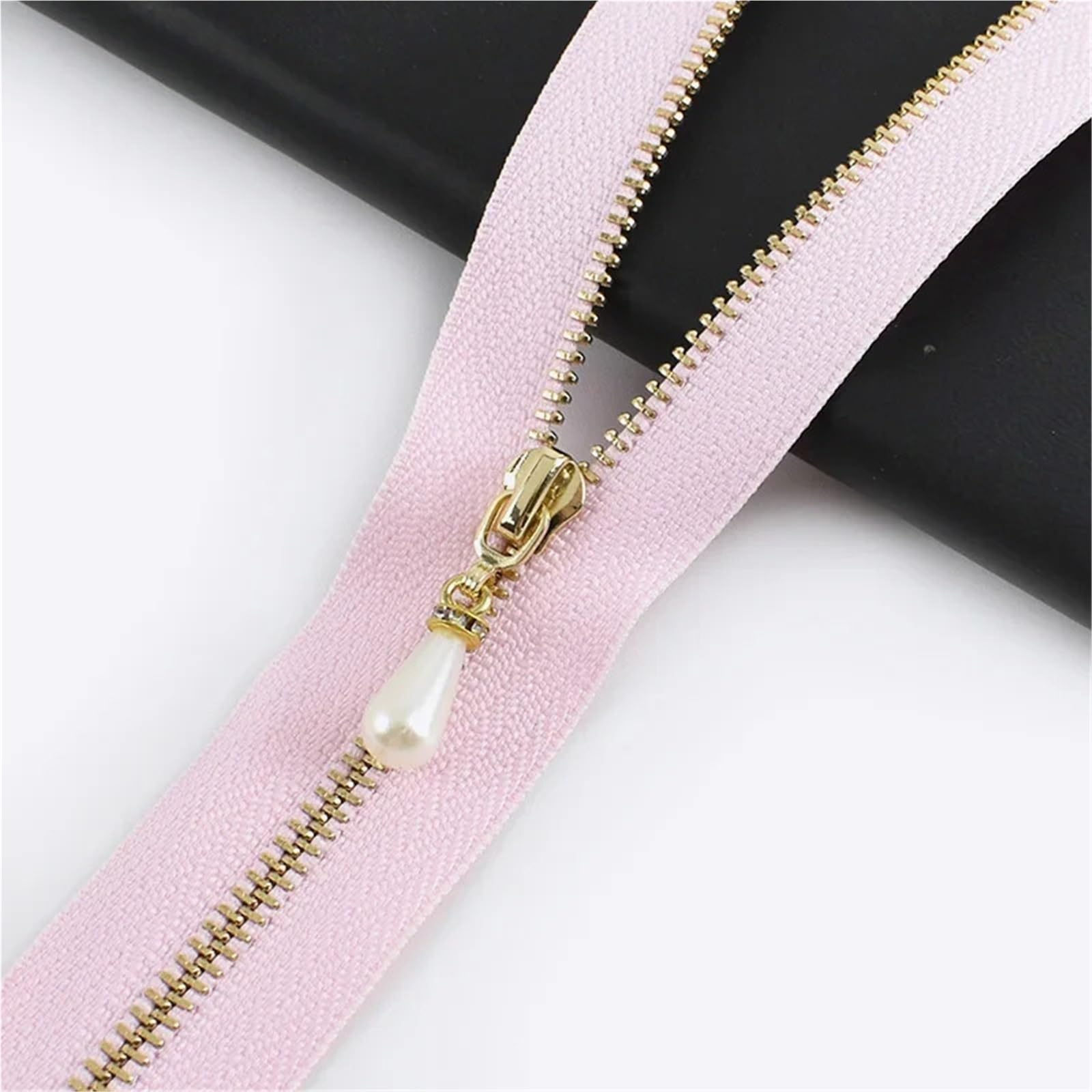 10/15 Uds 15-70cm 3# cremallera abierta y cerrada cierre automático deslizador de perlas doradas DIY bolso decoración vestido accesorio costura(ZA032-PinkGold,OpenEnd-No3-50cm,10Pcs)