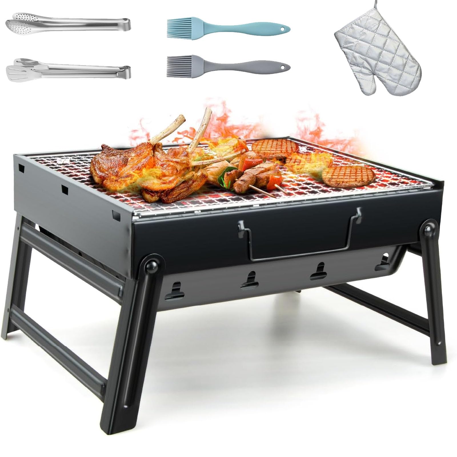 Parrilla de barbacoa plegable portátil, mesa de escritorio de barbacoa de carbón plegable, barbacoa de ahumador de acero inoxidable al aire libre para picnic, jardín, terraza, camping, viajes
