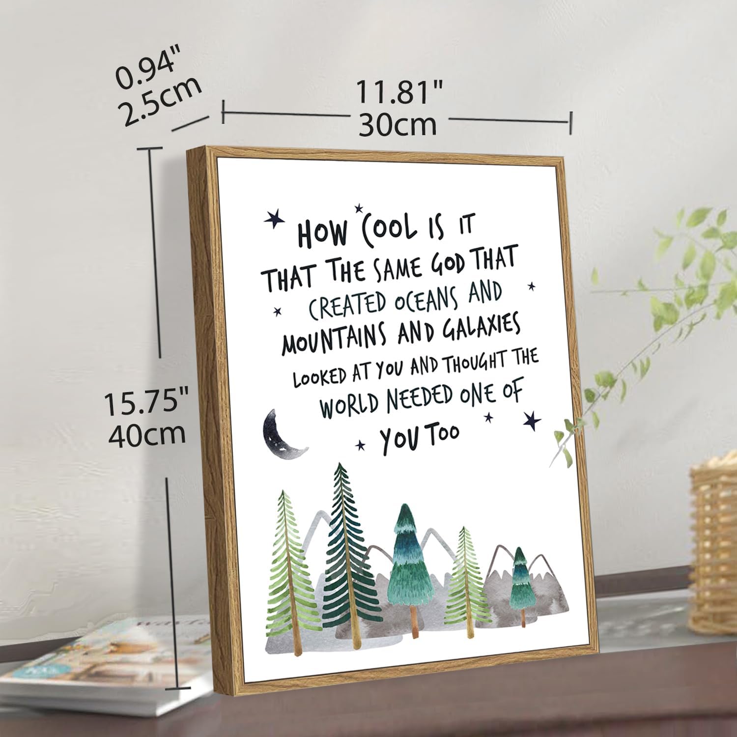 Howwii Inspirational Wall Art for Nursery Mountain Decor, Same God Creation Christian Wall Decor for Kids Room, First Communion Gift Baptism Gifts for Boys Girls (Brown Frame)