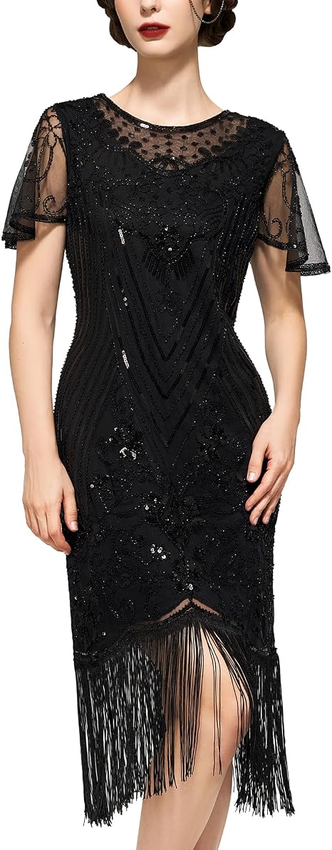 Amazon.com: SWEETV Black Flapper Dresses 1920s Dresses for Women,Lace