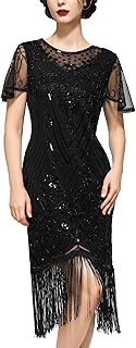 Flapper Dresses 1920s Dresses for Women,Crew Neck Great Gatsby Dresses with Sleeve Roaring 20s Dress for Harlem Nights - Buy now