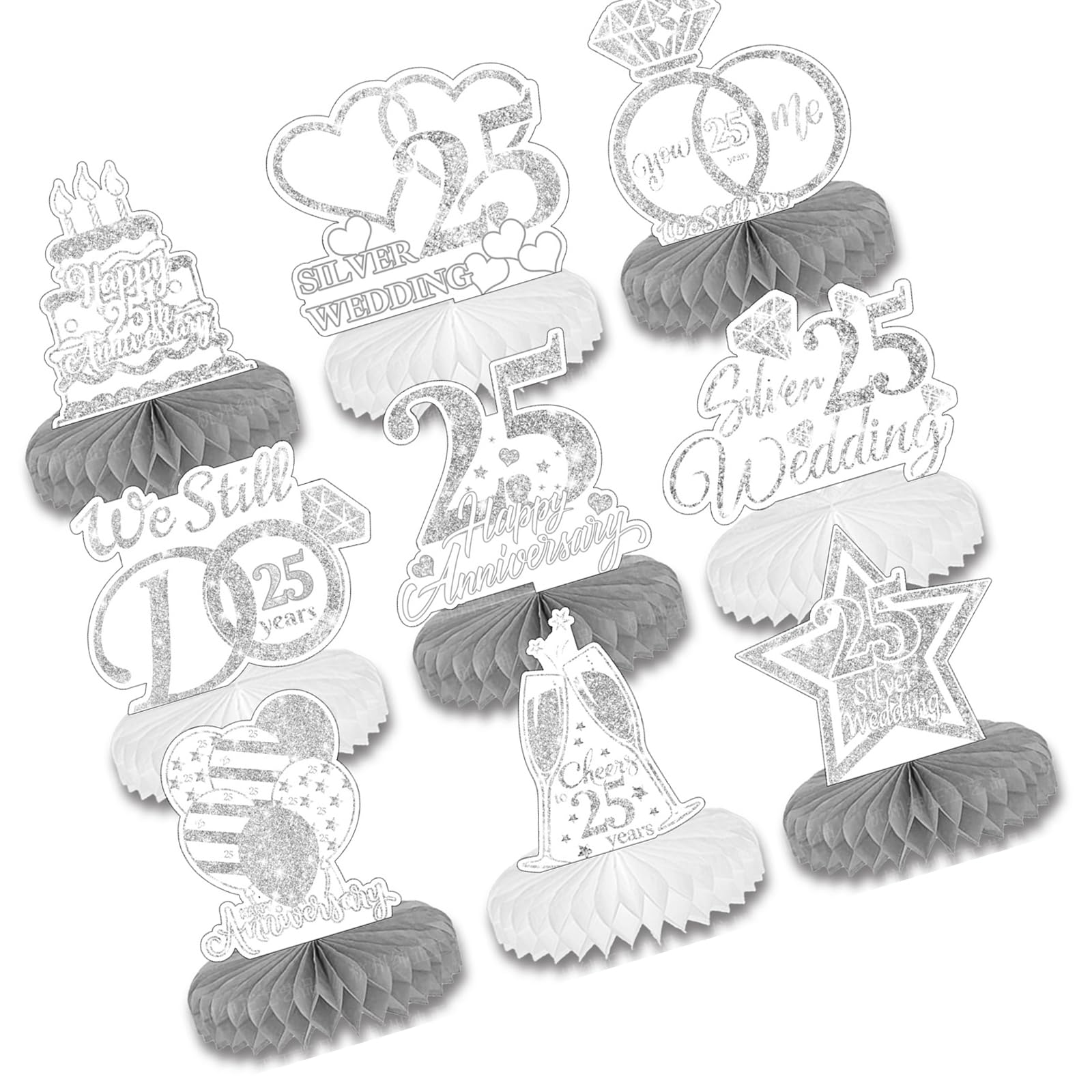 Shunzhong 9 Silver Wedding 25 Anniversary Ornament Gift Set With Honeys Comb Paper Decoration For Marriage Celebration And Family Gatherings Anniversary Party Accessories
