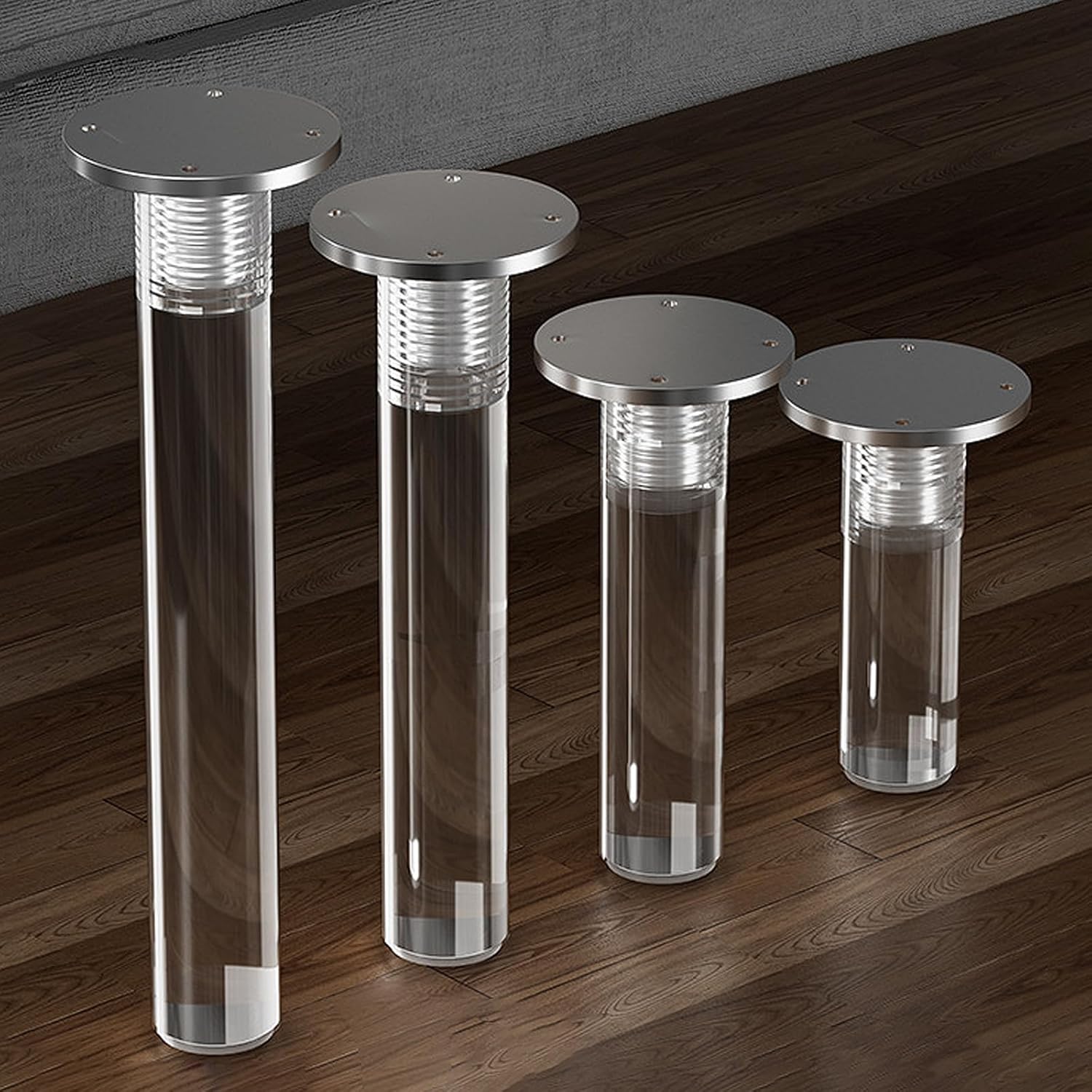 アクリル製家具脚 4個セット 丸型透明ガラス家具脚 4個セット 調節可能な透明テーブル脚 ネジ付きソファ脚 モダンクリア装飾 ソファ