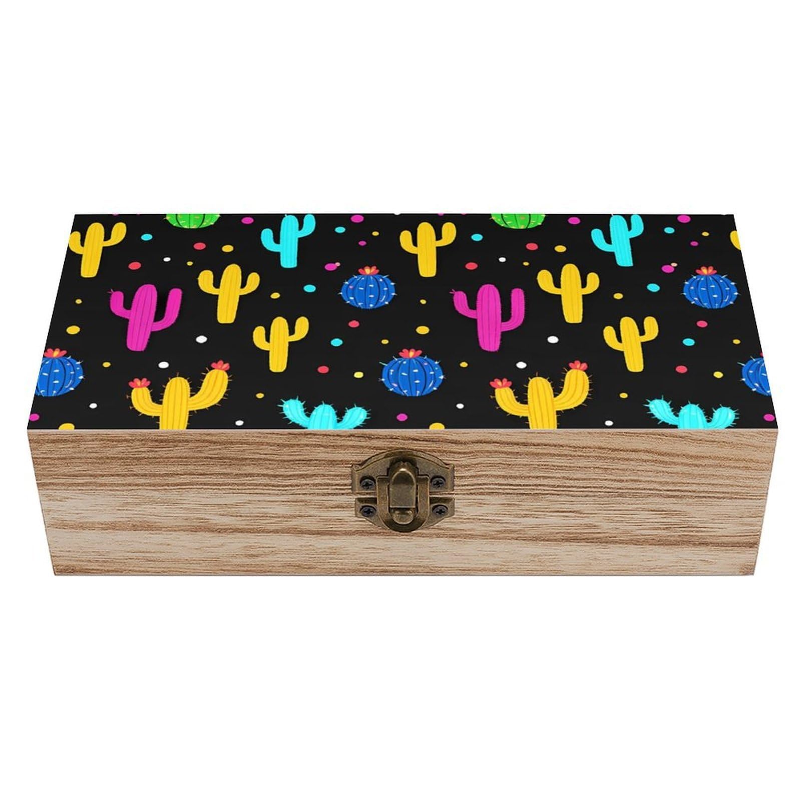 HLBSDM Trippy Dots Cactus Wooden Storage Box