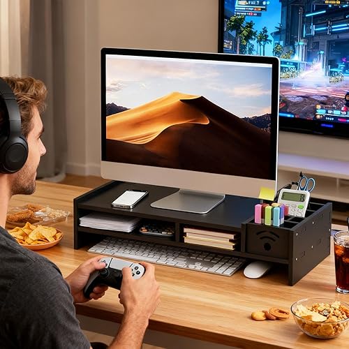 Miniatura 4 de Monitor Stand - Ergonomic Shelf for Fixed Elevation  Two Tier Unit Fixed Structure with Storage Organizer & Desktop Accessory for Home Laptop, PC