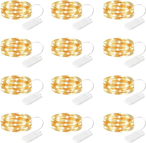 Miniatura 1 de Paquete de 6 luces de hadas que funcionan con pilas, cadena corta de alambre plateado de 7 pies, luces de luna estrellada de luciérnaga, mini luces