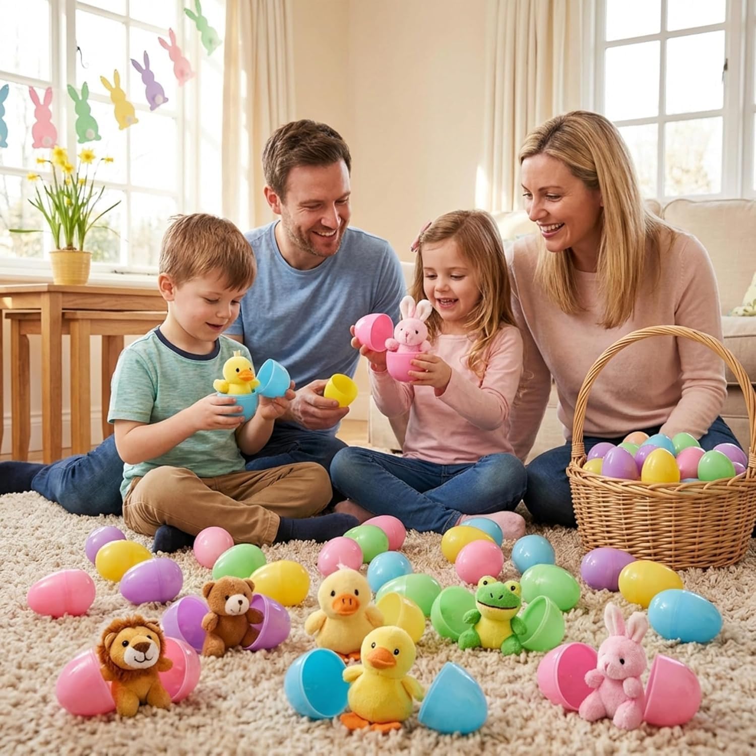 Générique Oeufs de Pâques remplis en Plastique avec Animaux en Peluche 12/24 pièces, remplisseurs d'œufs de Pâques avec Animaux en Peluche Surprise, paniers, Cadeaux fête, Vacances (24 pièces (2PCS))