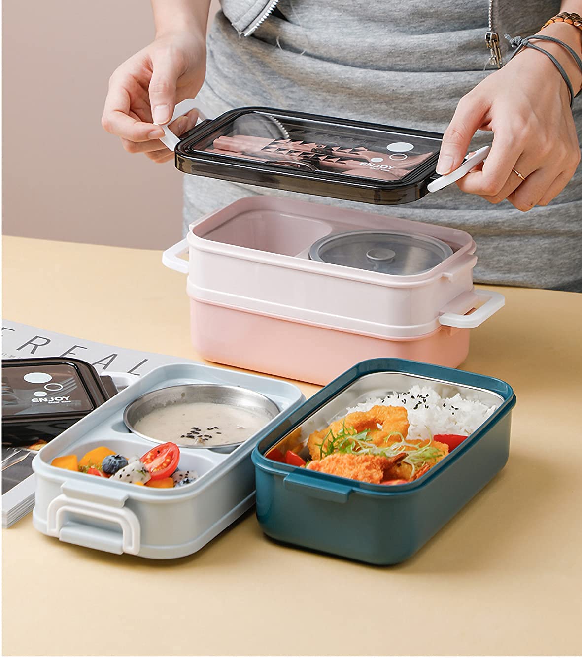 Edelstahl-Bento-Box Für Kinder & Erwachsene – Auslaufsicher, 3 Fächer, 304 Edelstahl, Spülmaschinenfest, BPA-frei (grün)