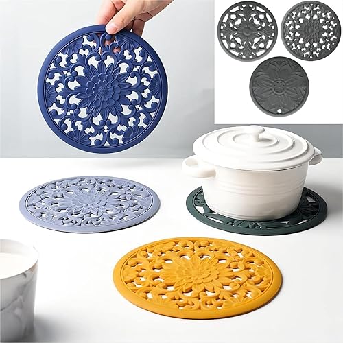 Miniatura 5 de Salvamanteles de silicona  Alfombrillas de silicona para ollas y sartenes calientes, almohadillas calientes redondas, multiuso, talladas, flexibles,