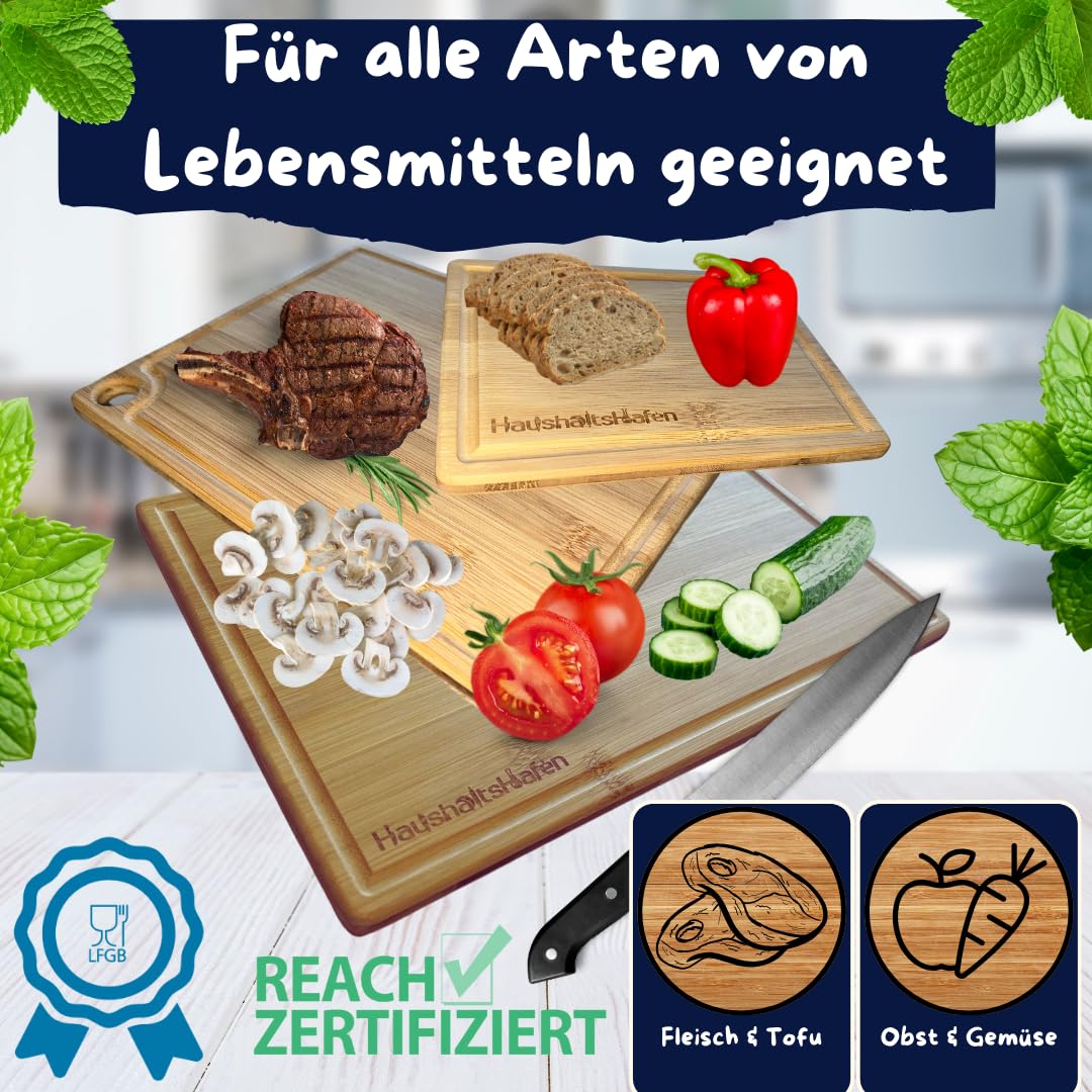 Bambus-Schneidebrett-Set, 3-teilig – Mit Saftrille & Ständer, Große, Mittlere & Kleine Größe
