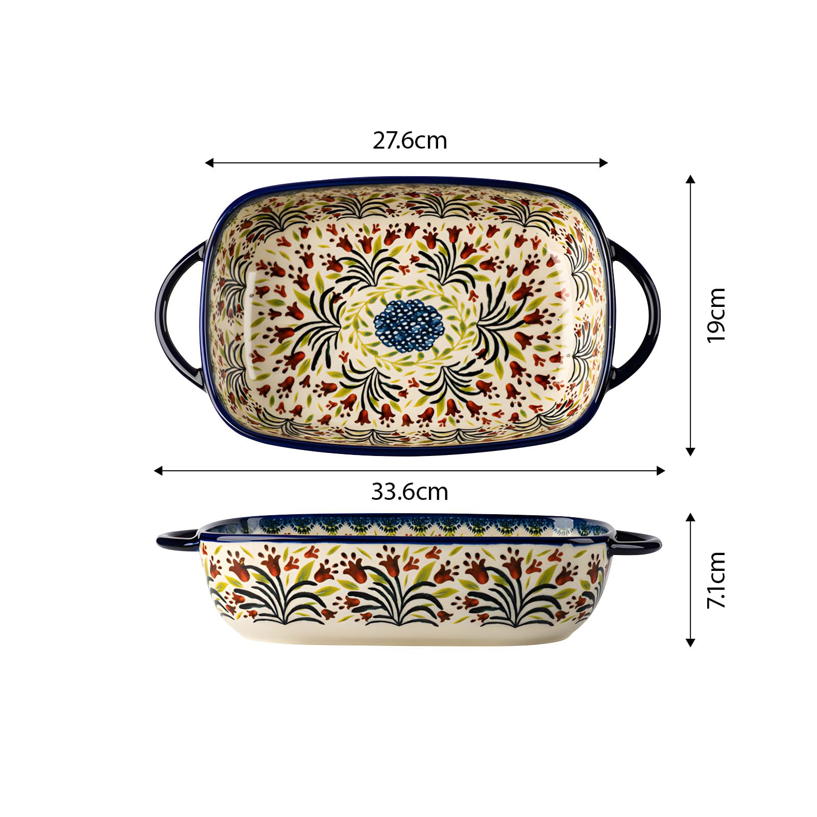 Teglia da Forno in Ceramica con Doppio Manico manipolazione, Resistente Calore, Adatta Forno, Ideale per cene e riunioni Famiglia