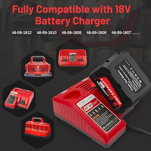 Miniatura 3 de Paquete de 2 baterías de litio de 9000mAh 18V de repuesto para batería Milwaukee de 18 V 48-11-1840 48-11-1828 48-11-1820 48-11-1815 48-11-1850