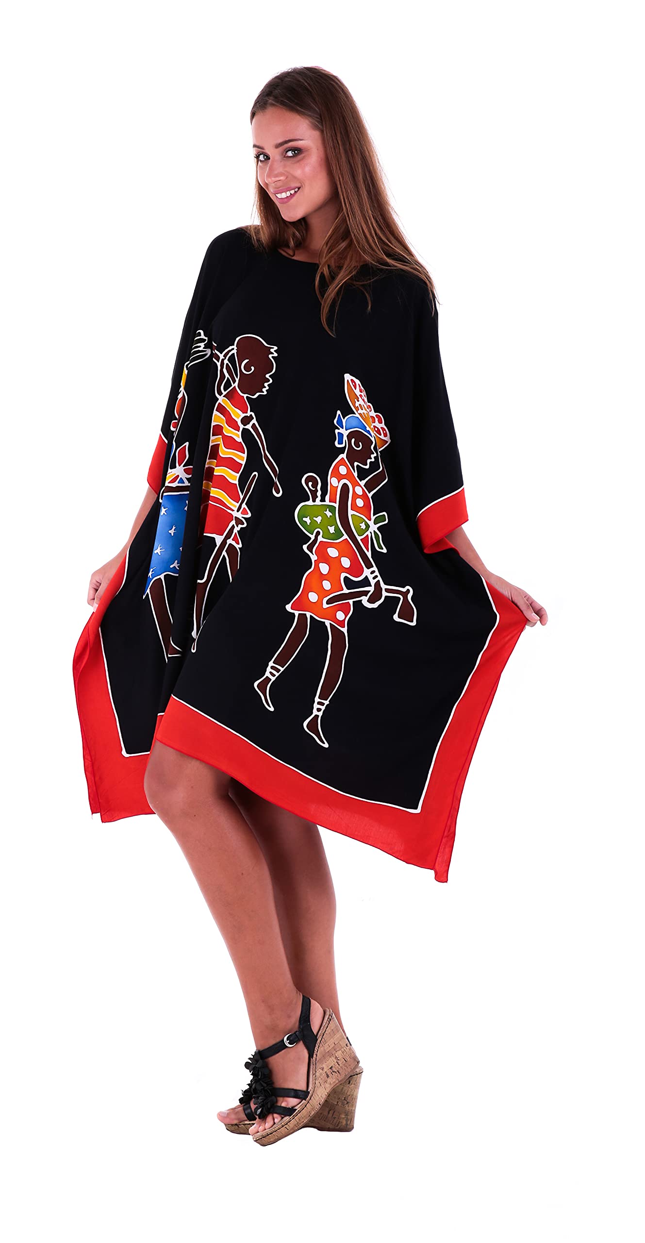 SHU-SHI - Caftán Corto para Mujer - Corte Estilo Poncho - Ideal para la Playa - Tallas Grandes