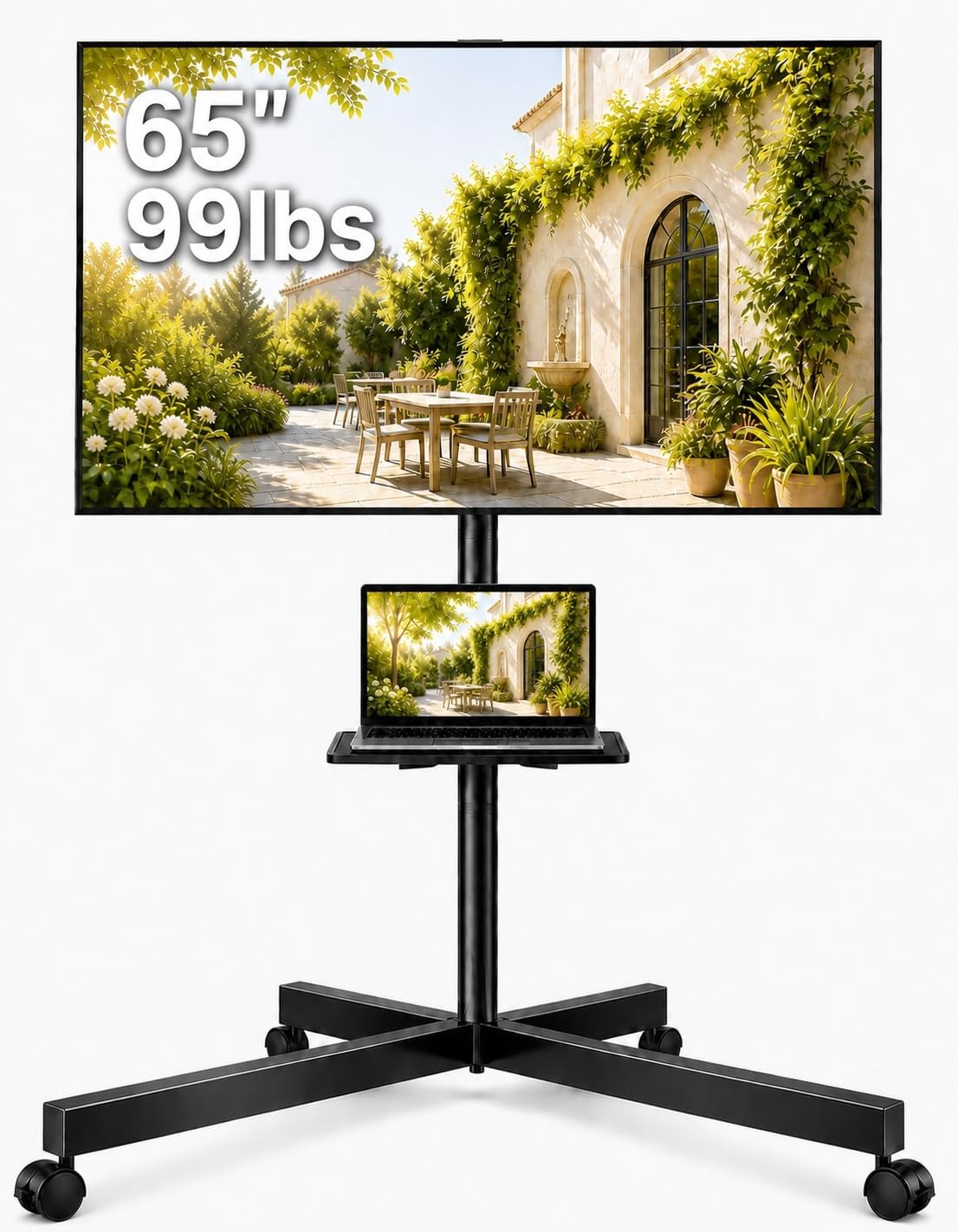 PERLESMITH Rolling TV Stand for 26-65 Inch TVs up to 88 lbs, Mobile Outdoor TV Stand with Shelf & Large Base, Tilt TV Stand with Wheels, Portable TV Cart for Bedroom, Max VESA 400x400mm, PSTVMC06B-B