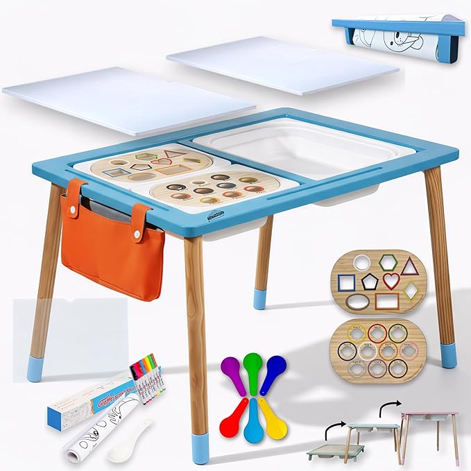 Mesa Sensorial para Niños con 3 Bandejas y Altura Ajustable