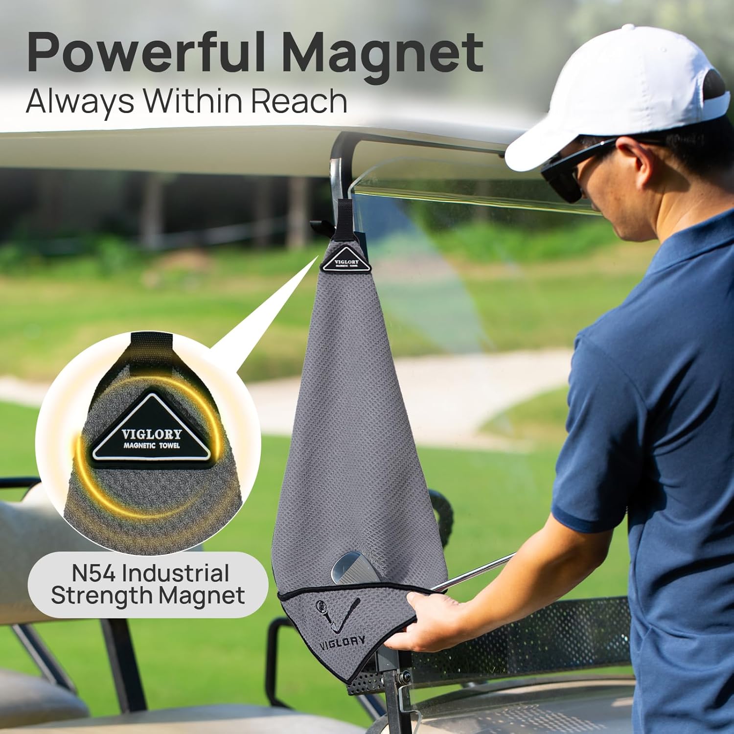 Magnetic Golf Towel for Bag 18" x 18" with Clip Exclusive Cleaning Pocket Microfiber Waffle Ultra Absorbent Club Ball Cleaner, Essential Golf Accessories and Gifts for Men Women(Gray 1 Pack) - Image 3