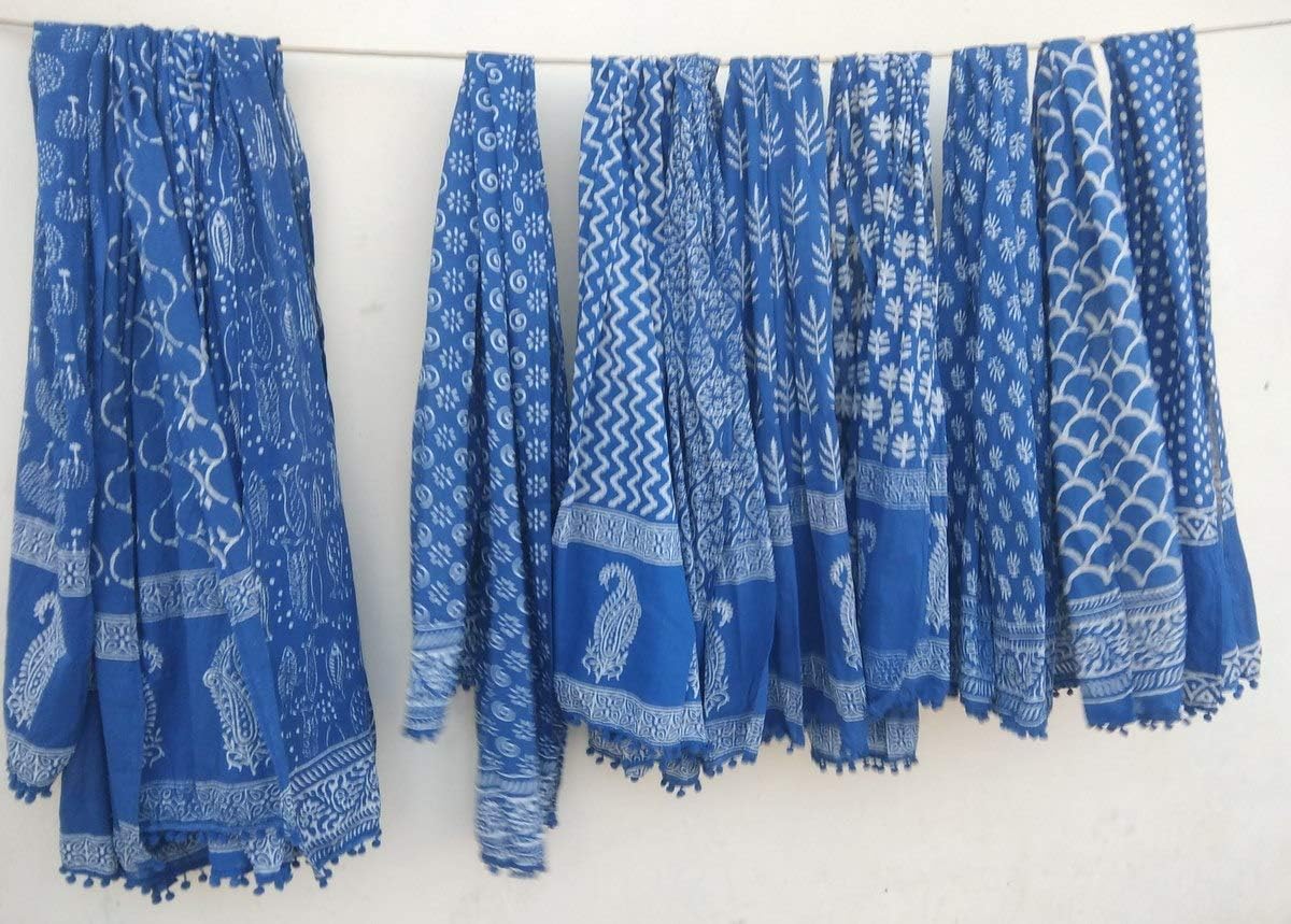 INDIANHANDICRAFTS 5 Pc Mix Lot Indigo Blue Scarves Indian Hand Block Print Sarong Stole Cotton Scarf Women Scarves Size 22x72 Inch 000 - Image 3