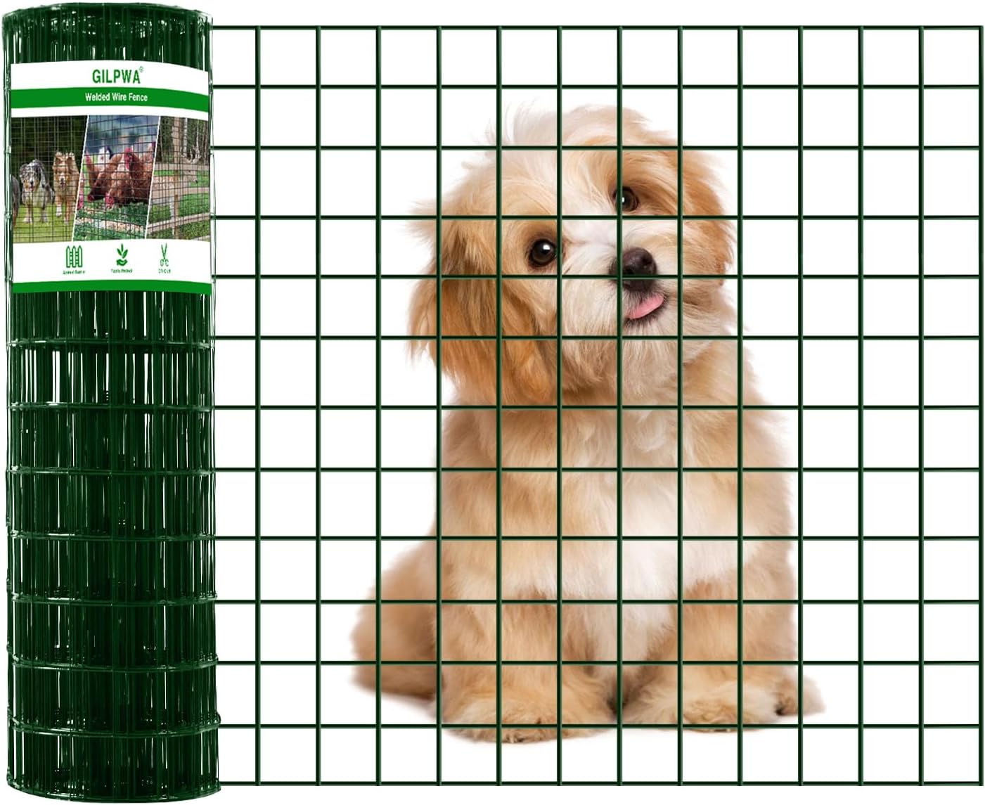 Wire Fence, 24 in(H) X 50 ft(L) PVC Coated Welded Wire Fencing 2" X 2" 16GA Garden Border Vinyl Metal Chicken Wire Fencing Mesh Roll for Yard Vegetable Plant Protection Poultry Netting Green