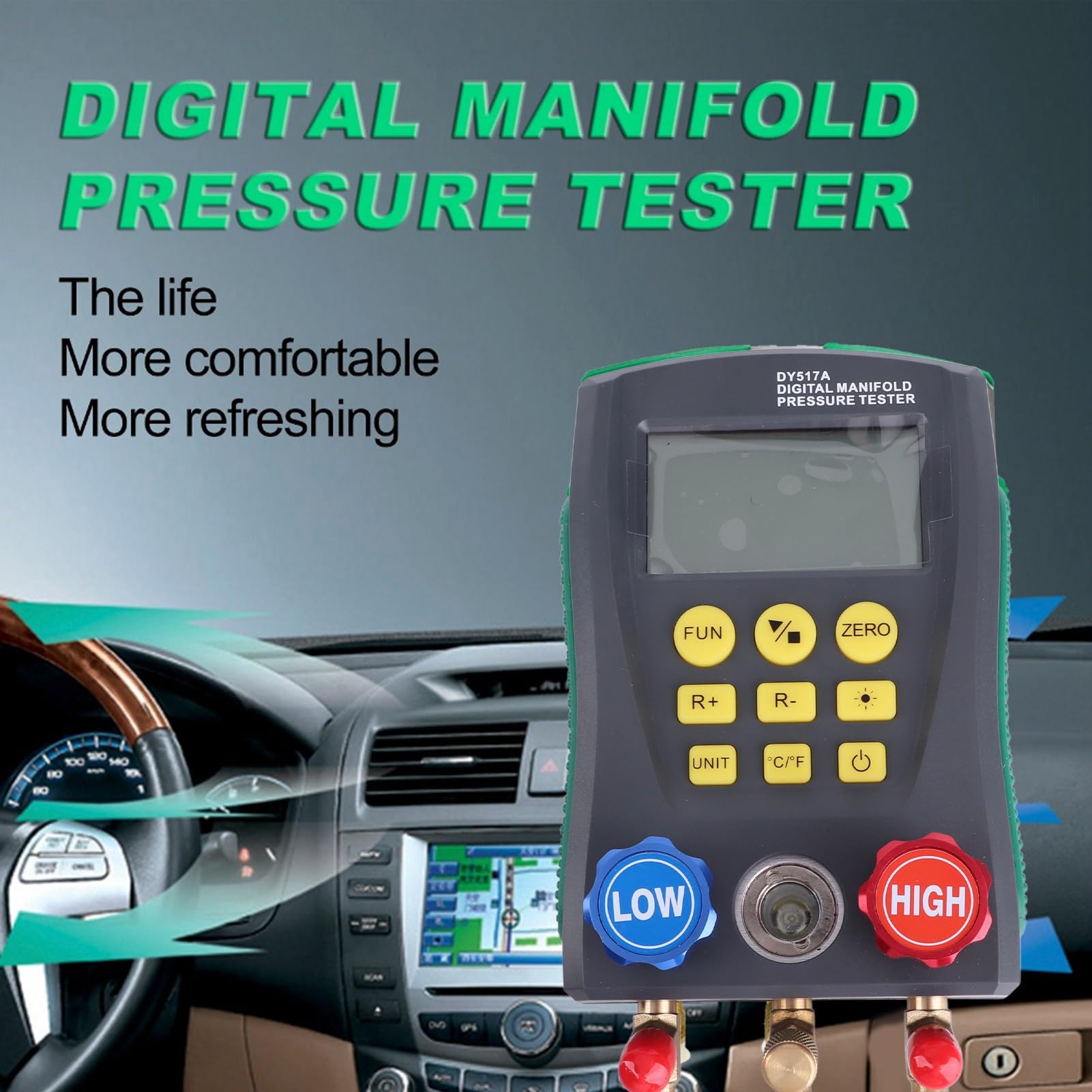 Medidor de Presión de Refrigeración Digital Probador de Pantalla LCD Preciso para Reparación y Mantenimiento de Aire Acondicionado, Material ABS Duradero, Incluye 3 Tubos de Conexión de