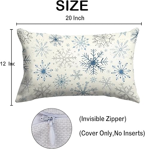 Miniatura 6 de Fundas de almohada de copos de nieve de 12 x 20 pulgadas, funda lumbar de copos de nieve azules de invierno, decoración navideña de temporada para