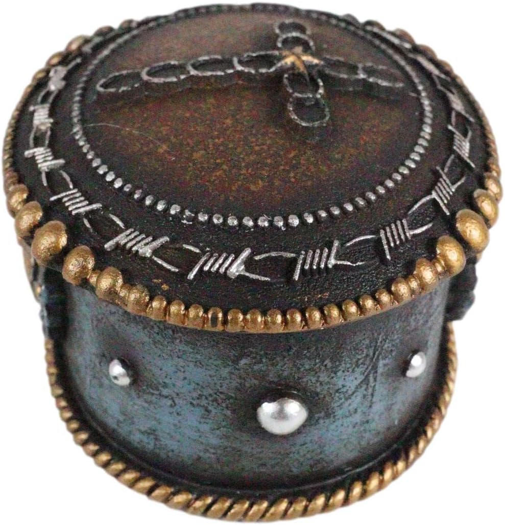 Ebros Gift Rustic Western Cowboy Cowgirl Horseshoes Cross Golden Ropes And Twisted Barbed Wires Decorative Jewelry Trinket Box Figurine