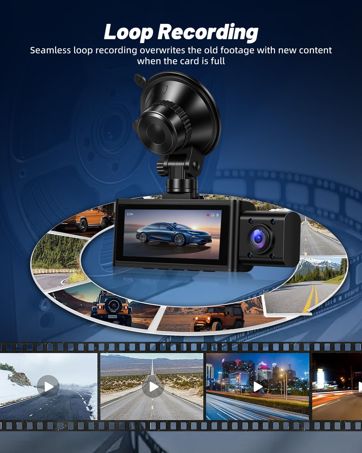NHOPEEW Dash CAM 360° 2.5K con Cámara Frontal, Interior y Trasera, WiFi GPS Cámara para Coche, Visión Nocturna, Grabación en Bucle, G-Sensor, Tarjeta 64GB