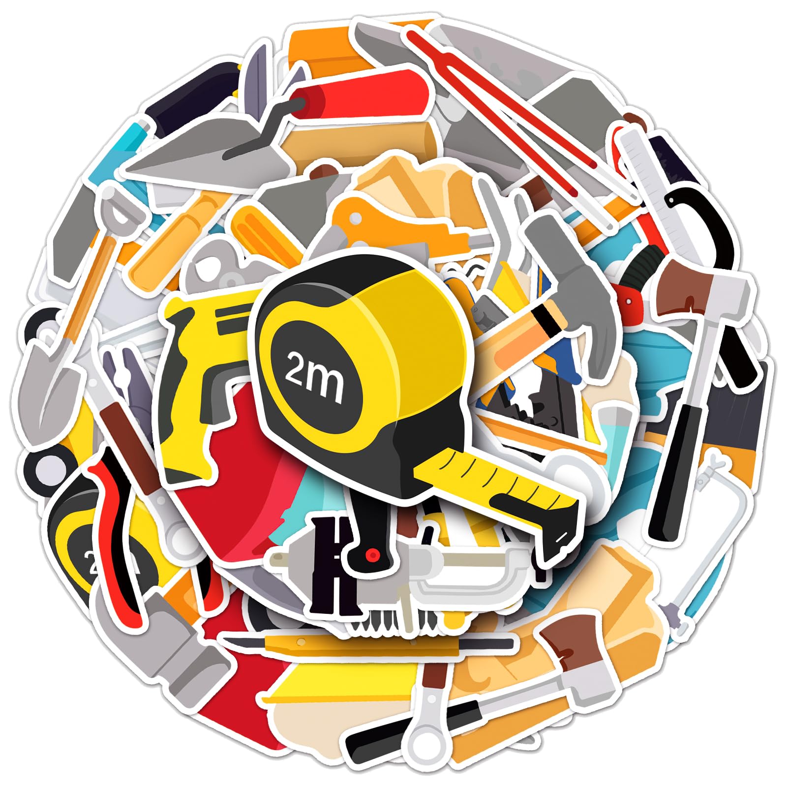 Tool Stickers Pack, 50pcs Cartoon Tool Vinyl Stickers for Laptops Water Bottles and Luggage