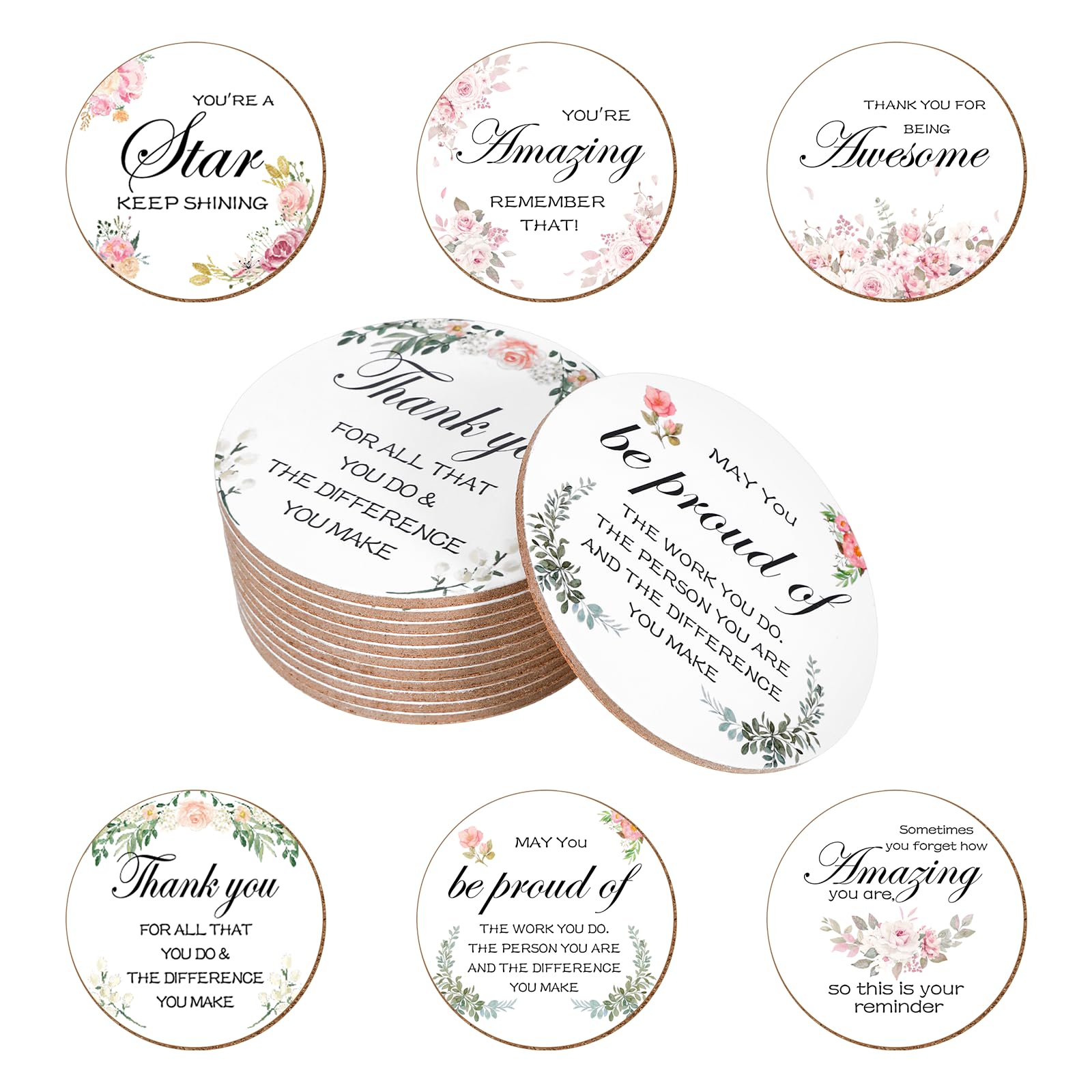 12 Pcs Thank You Gifts For Colleagues Gifts for Employees Coasters, Thank You Gift, Employee Appreciation Coasters, Inspirational Gift, Birthday Presents Bulk for Friends, Teacher, Staff, Team (Round)