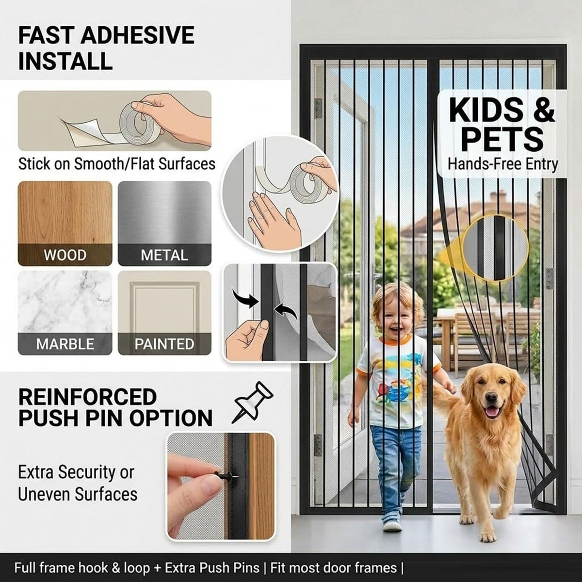 Rideau Magnétique de Porte Moustiquaire Anti-Insecte Voilage Protection | Maille Fine Fermeture Aimantée Sans Perçage Installation Facile Entrée Balcon Chambre Idéal Animaux(Noir,W145xH260cm)
