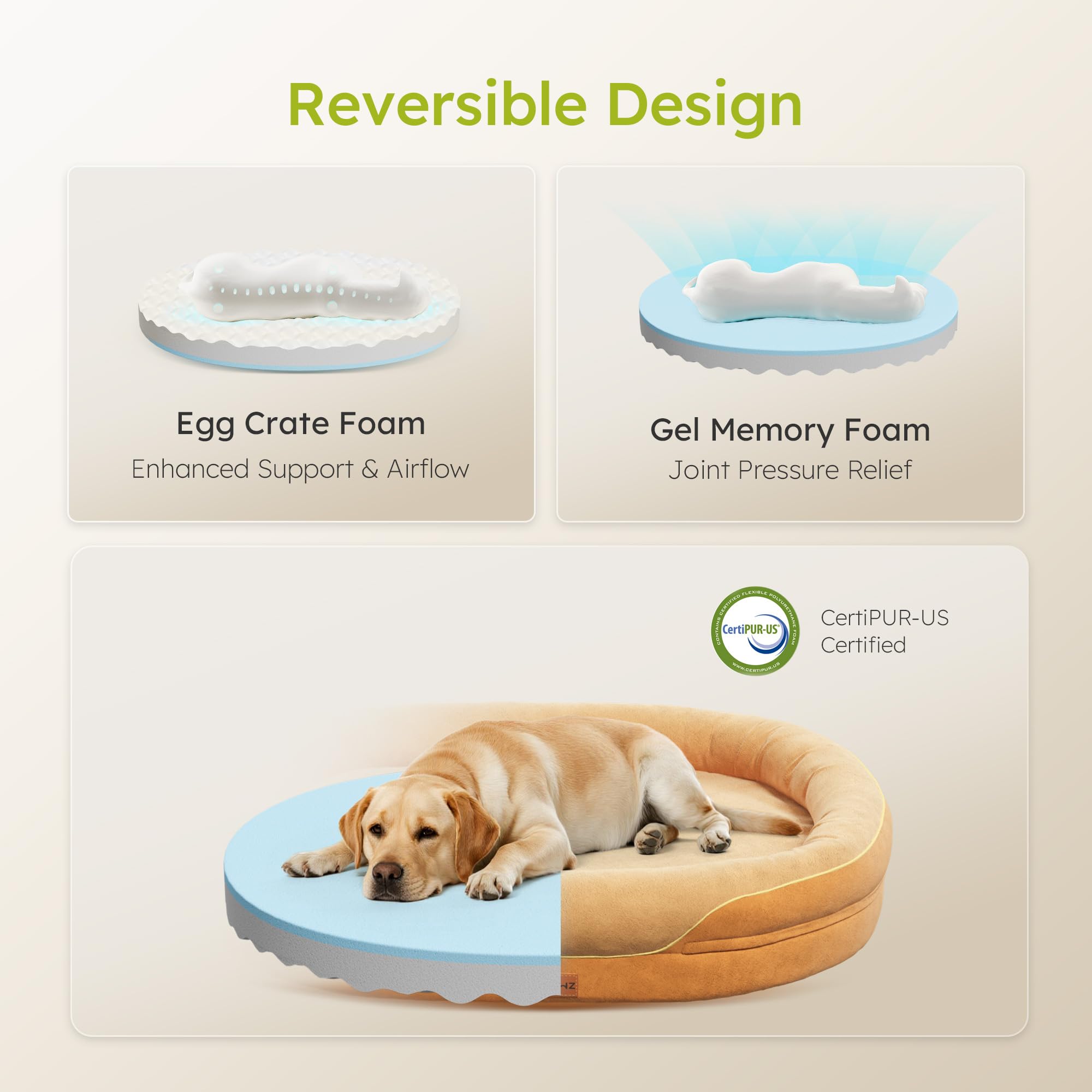 CWAWZ Jumbo - Cuccia ortopedica per cani di grandi dimensioni, con rinforzi a tutto tondo, letto rinfrescante per cani con memory foam, lavabile, con fondo antiscivolo, marrone