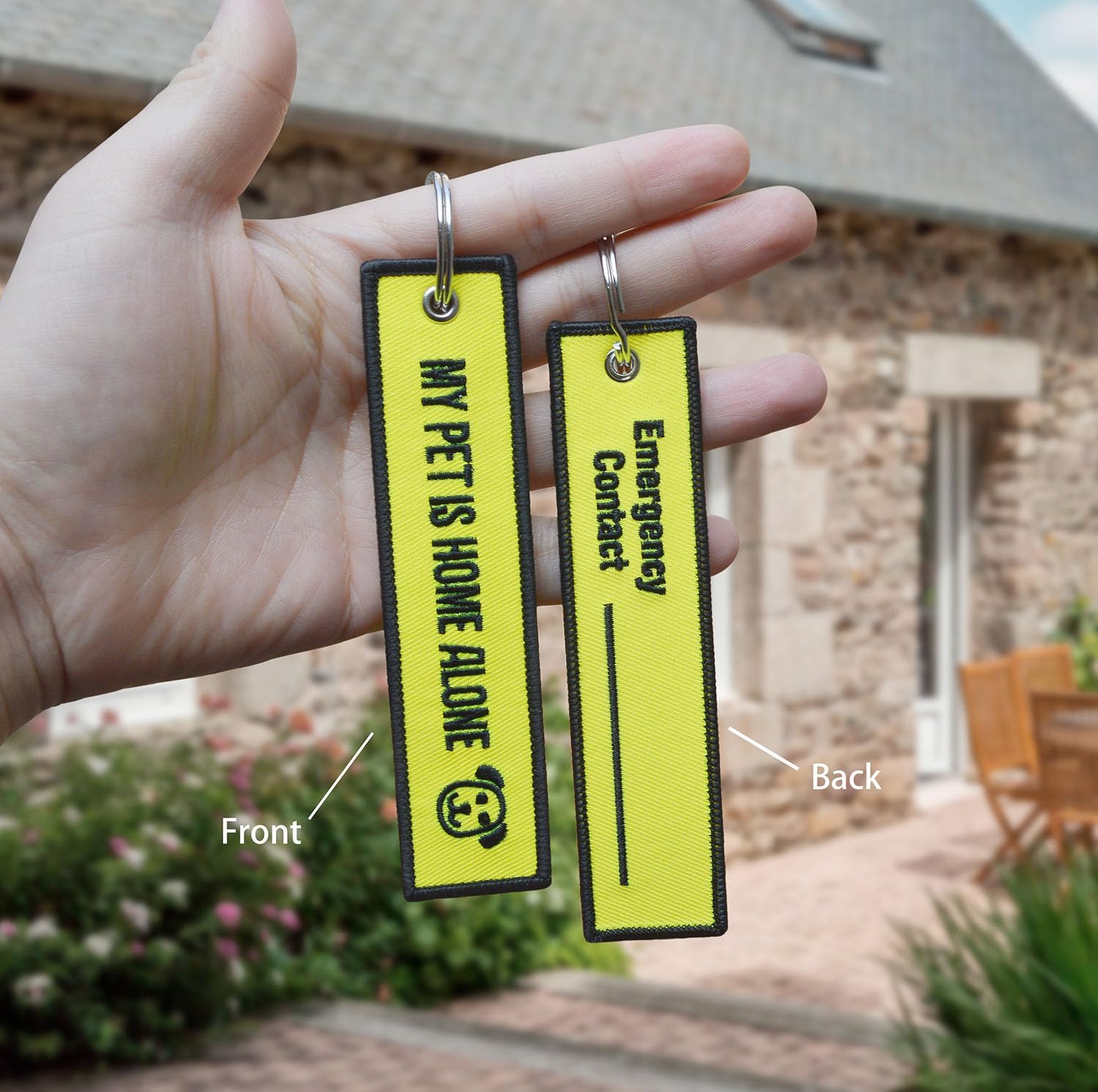 WINGKIND My Pet is Home Alone Embroidered Canvas Keychain & Pet Home Alone Alert Key Tag Keychain with Emergency Contact Wallet Card image 4