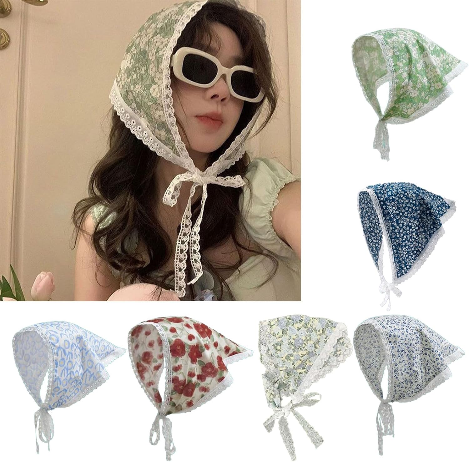 Fashionable Women Flower Print Headscarf with Lace Trimmed Popular and Perfect for Outdoor Activity and Photography Breathable Head Covering image 4