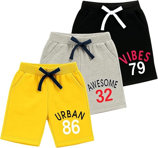 Kuchipoo Boys Regular Fit Cotton Shorts - Pack of 3