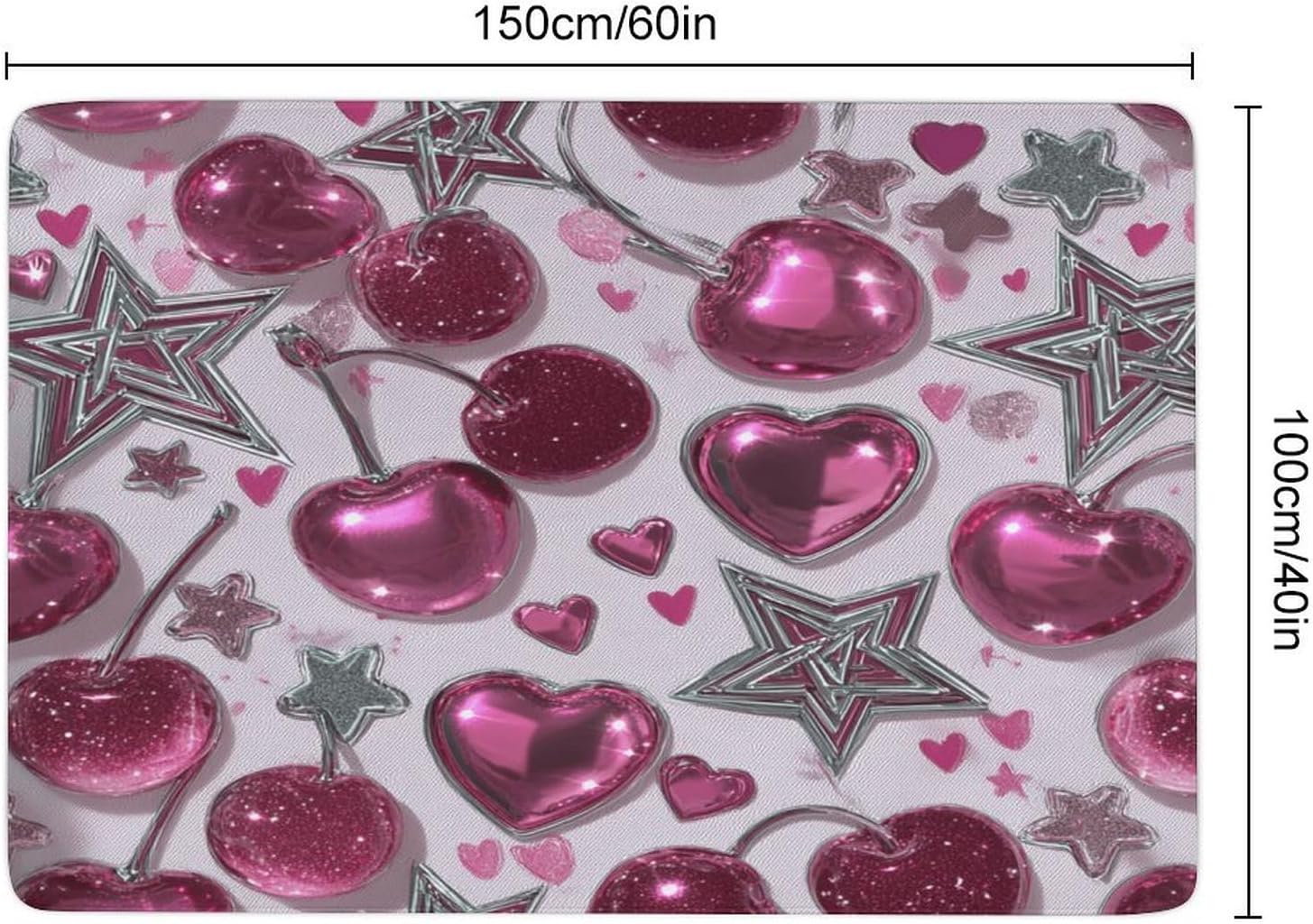 Cherries, Stars Soft Coral Velvet Rug, Non-Slip PVC Back Absorbent Floor Mat 60×150cm