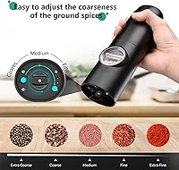 Vista 3 de Juego de molinillo eléctrico de sal y pimienta, juego de molinillo de pimienta automático recargable, luz LED, con una sola mano, con recipiente