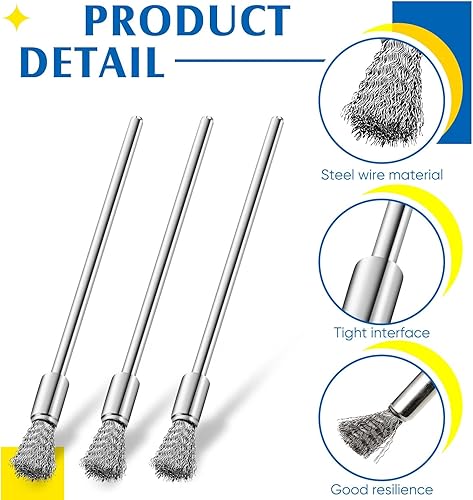 Miniatura 3 de Lounsweer 10 cepillos de alambre de limpieza extendidos para el extremo de la pluma, cepillo de alambre de 0.118 pulgadas (0.118 in), brocas