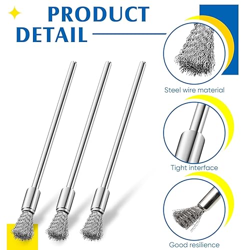 Miniatura 3 de Lounsweer 10 cepillos de alambre de limpieza extendidos para el extremo de la pluma, cepillo de alambre de 0.118 pulgadas (0.118 in), brocas de
