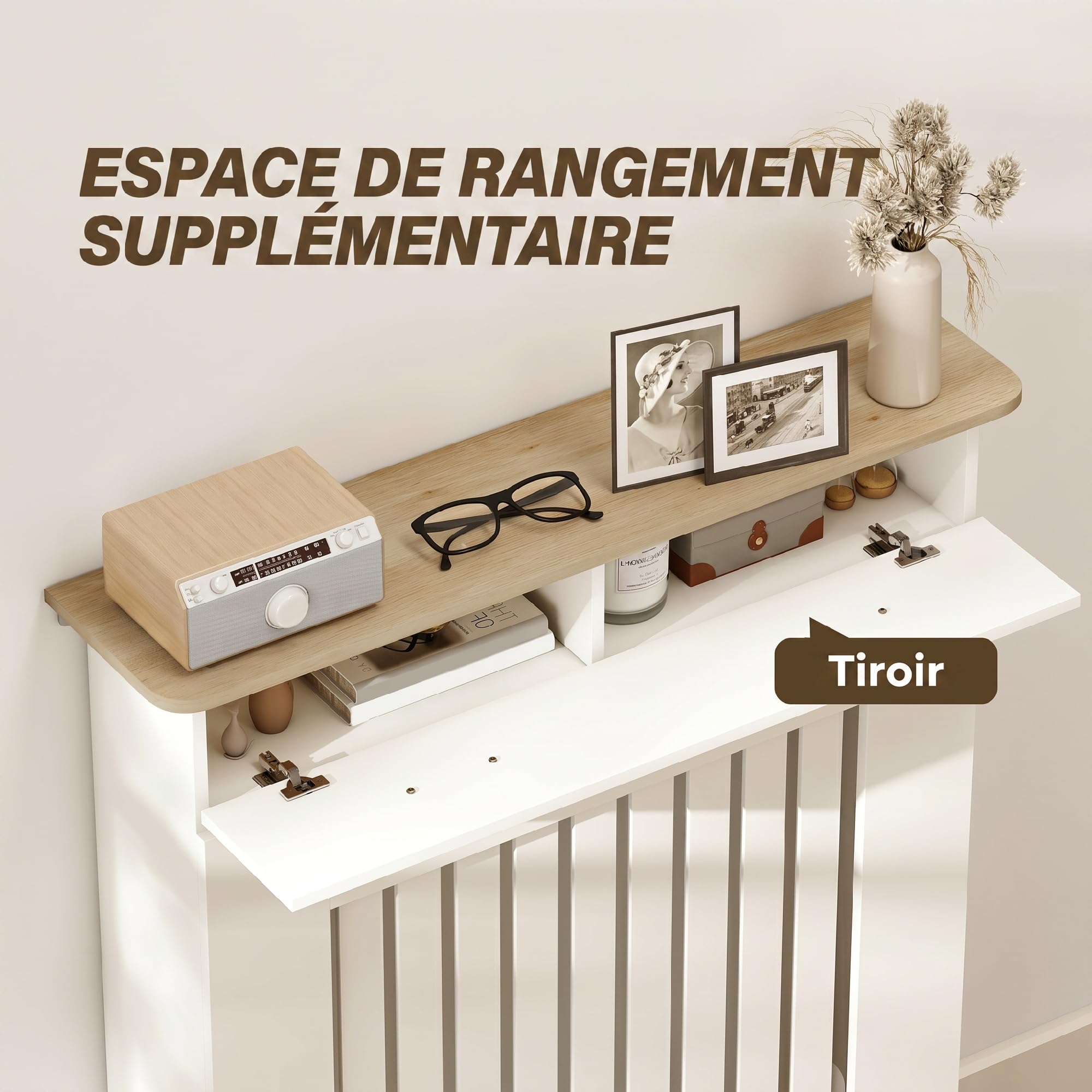 HOMCOM Cache-radiateur avec Tiroir de Rangement 78 x 19 x 97 cm Blanc