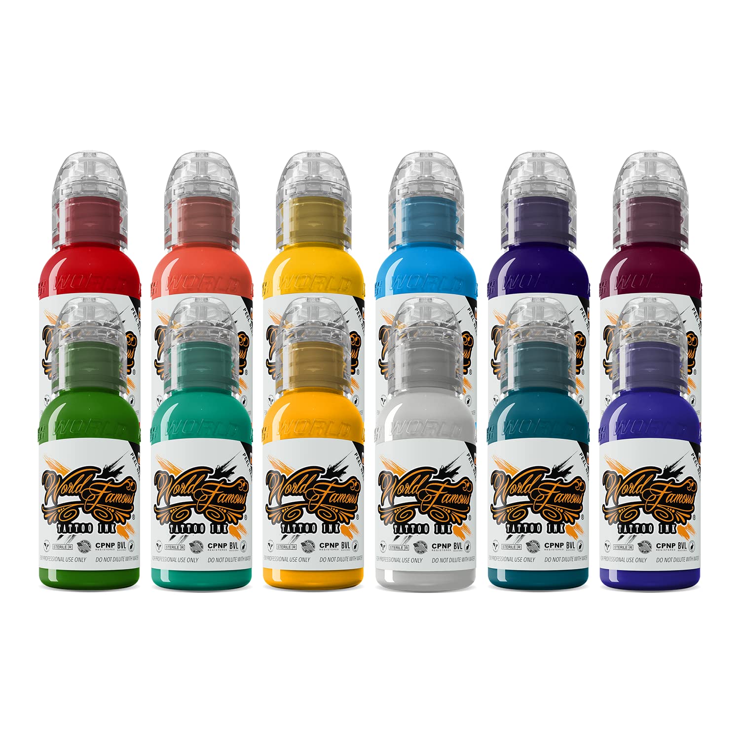 World Famous Tattoo Ink Bundle with 12 Primary Color Tattoo Kit #3 (1 oz Each) & Outlining Black Tattoo Ink (4 oz) - Professional Tattoo Ink - Skin-Safe Permanent Tattooing - Vegan & Non-Toxic image 2
