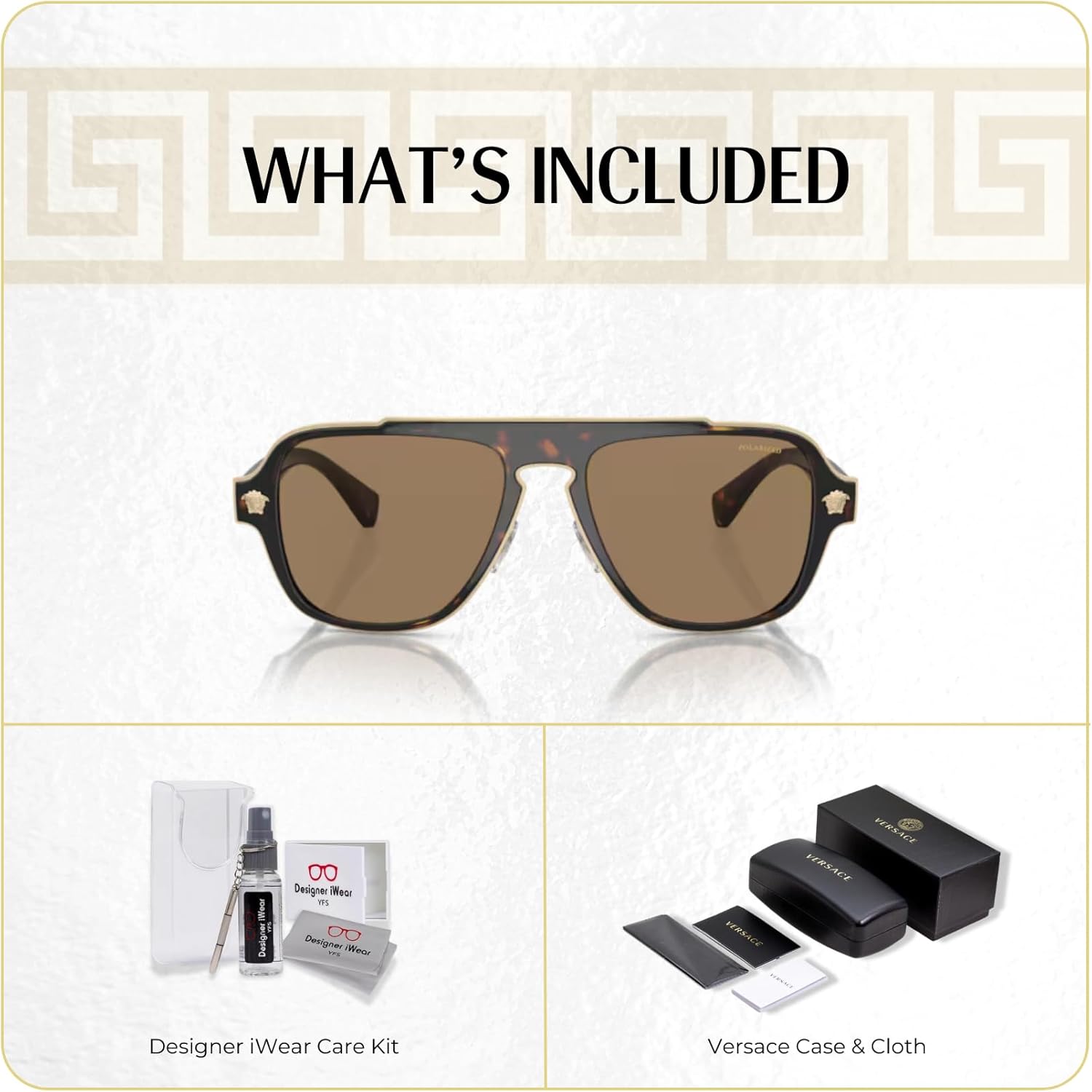 Versace VE2199 MEDUSA CHARM Square Sunglasses For Men +BUNDLE with ACCESSORY EYEWEAR KIT