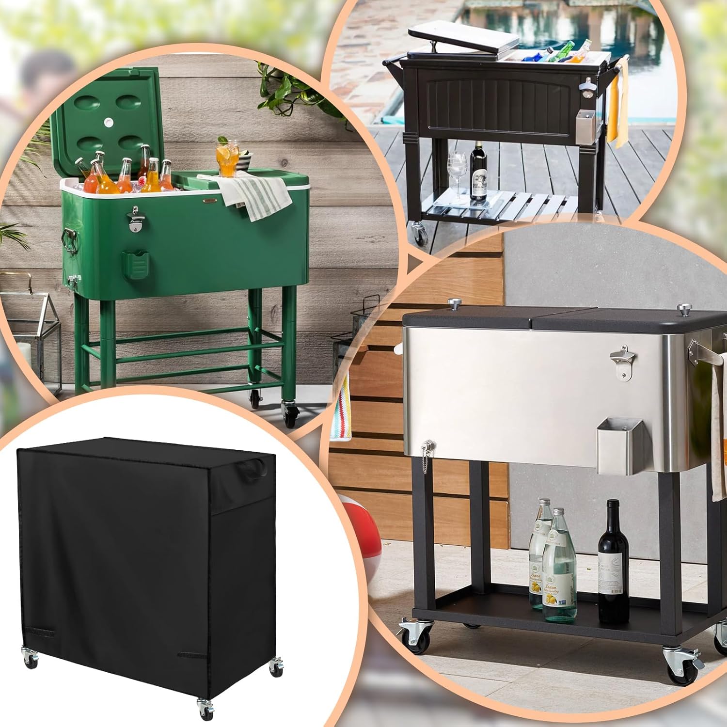Patio Cooler Cart Cover,Fits for Most 80-100 Quart Rolling Cooler Cart,Waterproof Patio Ice Chest Protective Covers for Outdoor Bar Cart