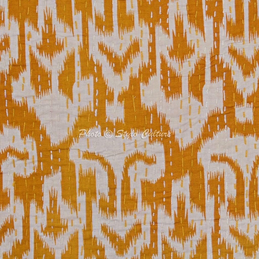 Ethnic Decorative Couch Sofa Toss Throw Pillow Cases 40x40 cm Cotton Hallway Decor Mustard Yellow Ikat Printed Kantha Square Luxury Envelope Bohemian 16x16 Inch Cushion Covers - 5 Pcs