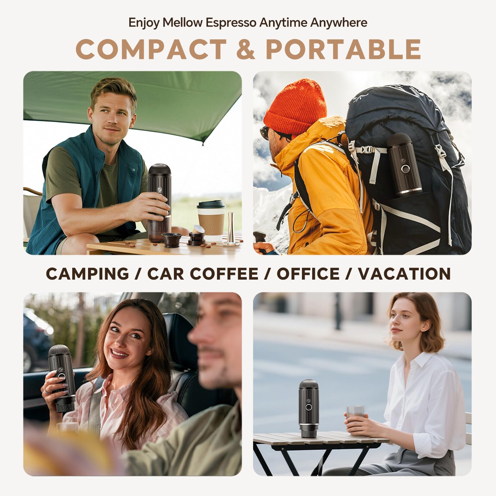 i Cafilas Rich Crema - Macchina da caffè espresso elettrica portatile, da viaggio, auto, escursionismo, sistema di estrazione 2 in 1, sistema di estrazione automatica veloce, supporto per caffè