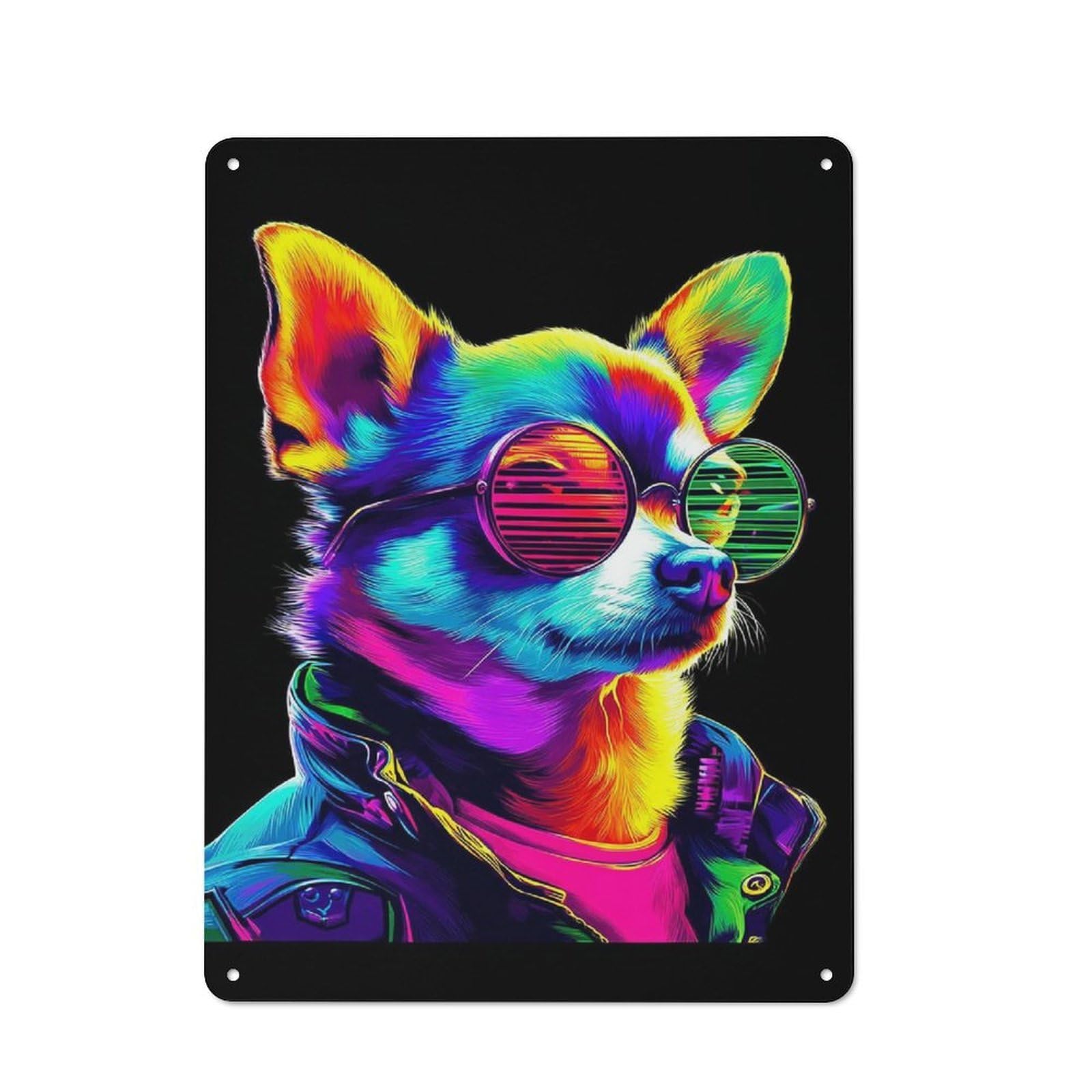 Junmoney Neon Dog In Sunglasses Art Print Retro Metal Sign 40X30cm, Garage Style Shed Wall Plaque For Garage, Hobby Room, Office Or Man Cave