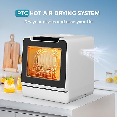 Miniatura 6 de EUHOMY Lavavajillas portátil para encimera, 8 programas de mini lavavajillas con tanque de agua integrado de 5 litros y manguera de entrada, no