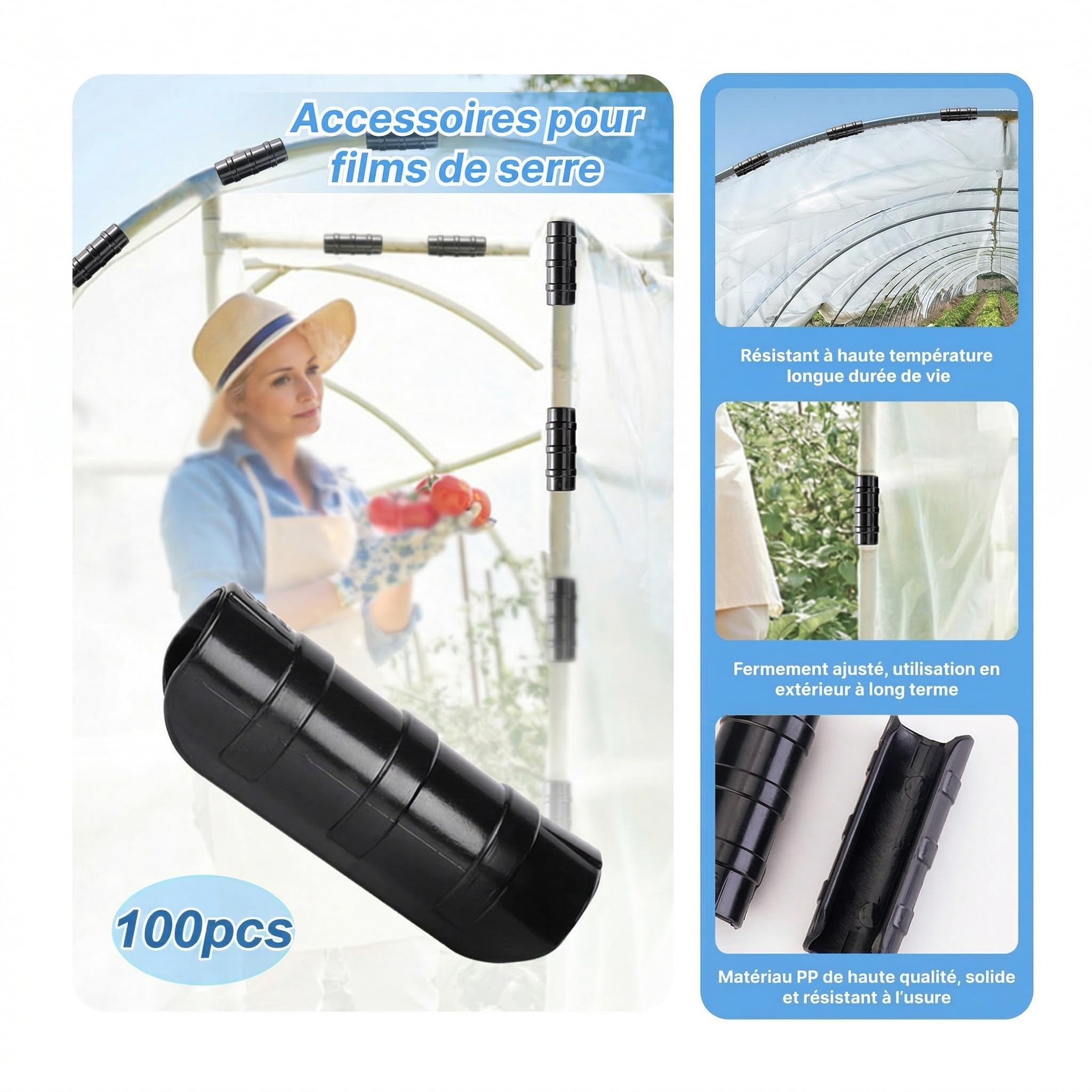 F Fityle Pinces à Film de Serre Réutilisables 19 mm pour Serres, Abris et Bâches Extérieures