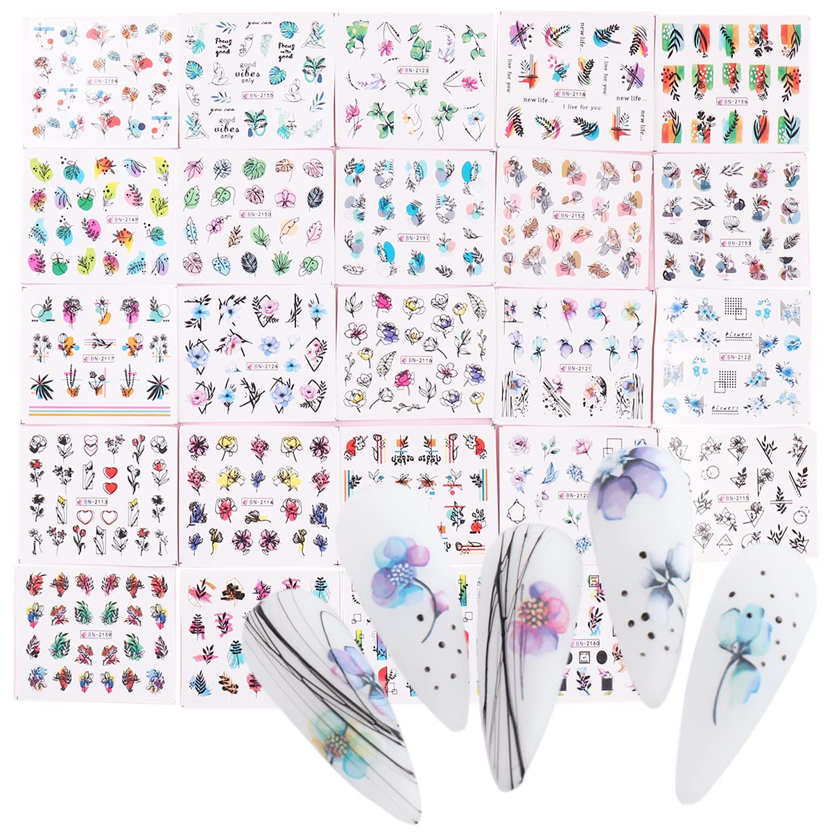 Nail Stickers for Nail Art Flowers Butterfly Water Transfer Decals Leaf Geometry Line Summer Floral Nail Art Sticker Palm Leaf Nail Watermark Tattoos Nail Supplies Toenails Nail Decoration 24 Sheets