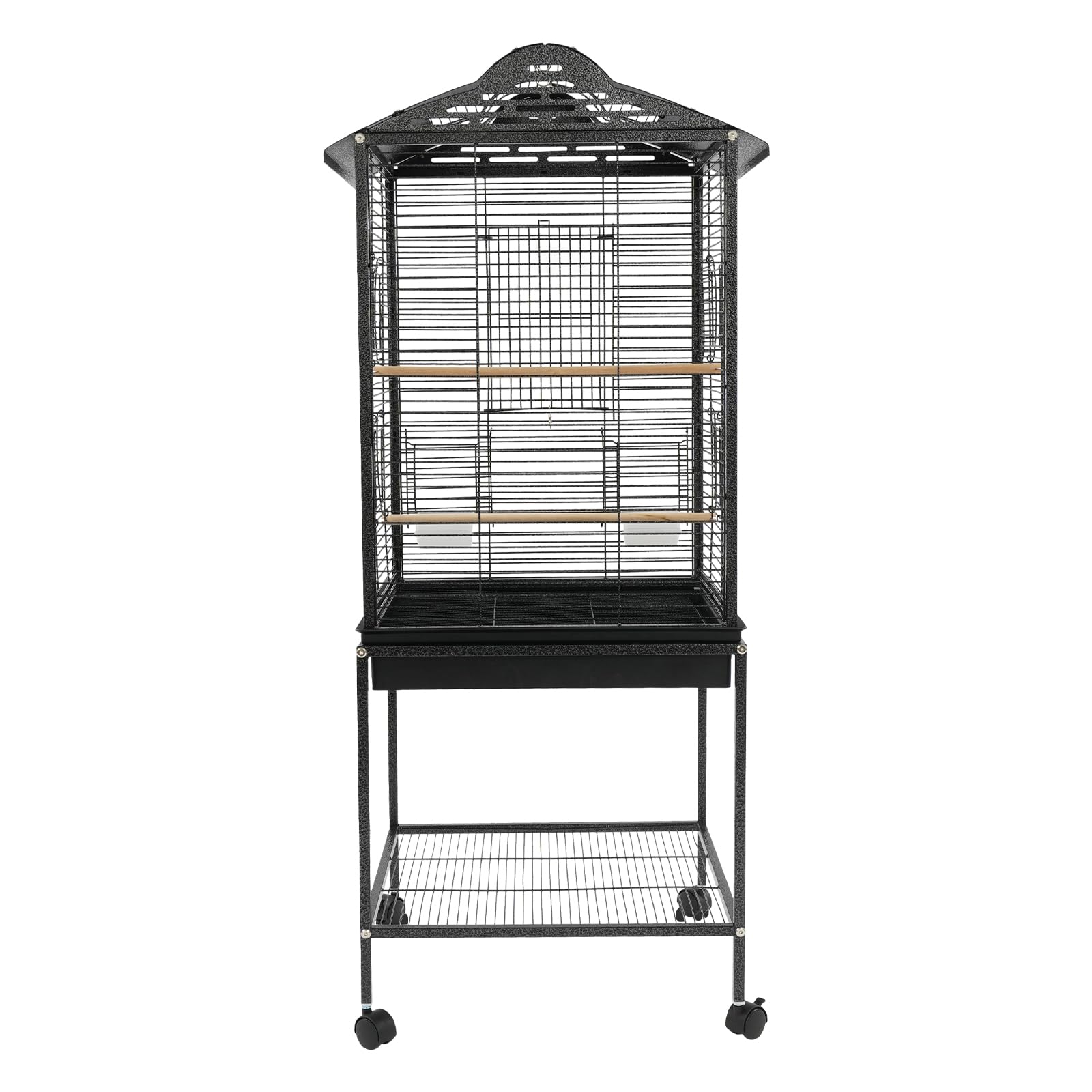 Jaula para pájaros con estante y ruedas de metal con 3 perchas, 2 cajas de alimentación y bandeja extraíble de 48 x 46 x 122 cm