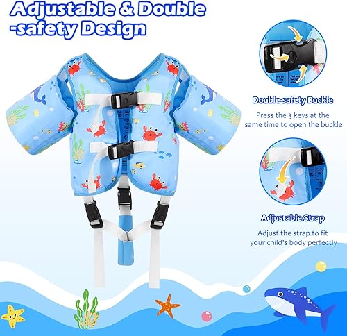 Miniatura 3 de MoKo Chaleco de natación para niños pequeños, chaqueta de natación de dibujos animados para niños que pesan de 22 a 66 libras, flotadores para niños
