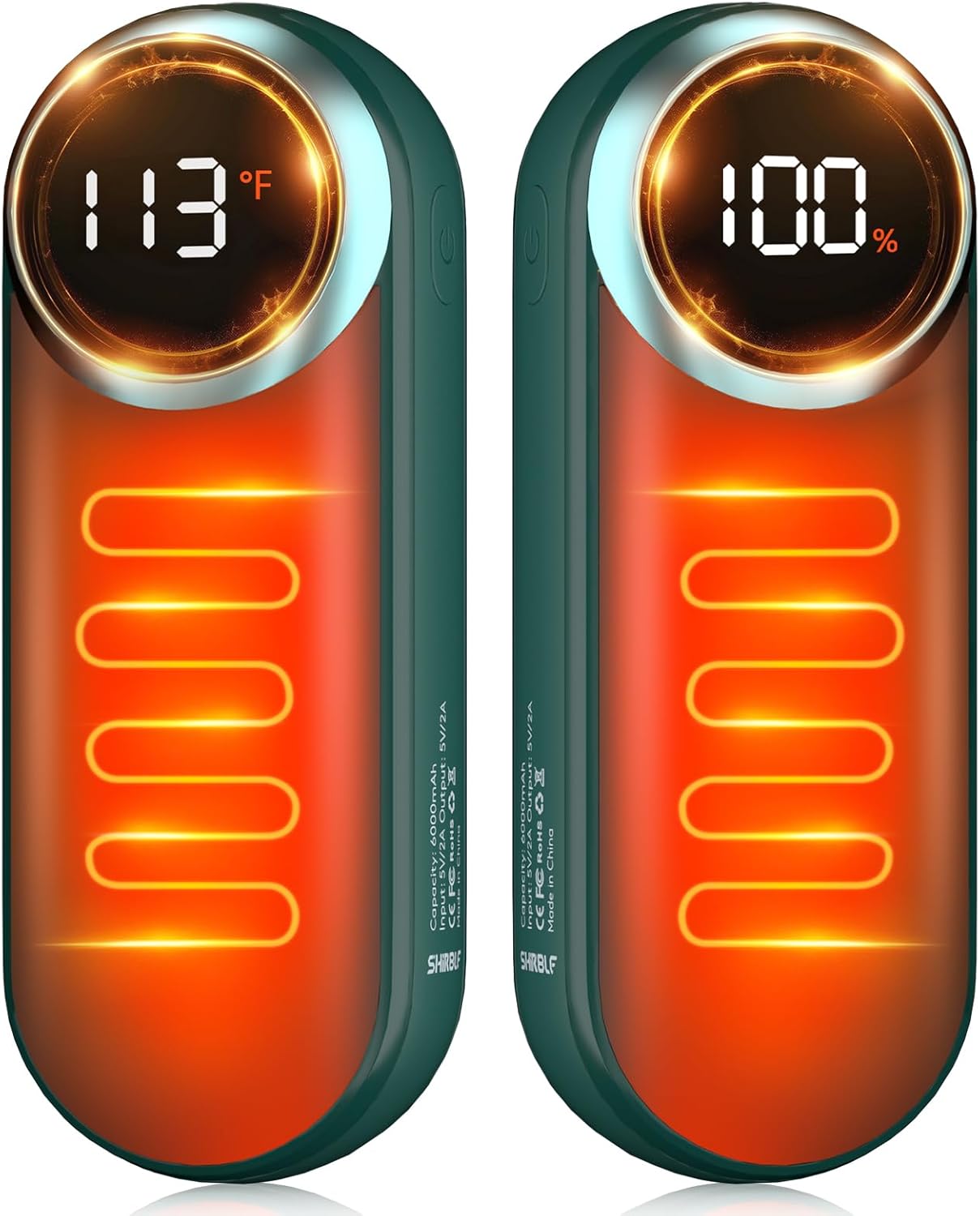 Hand Warmers Rechargeable,12000mAh Electric Hand Warmers with Light, 2 Pack Pocket Hot Hands Reusable Up to 15 Hours, Double Sided Heat Portable Heater for Hunting, Camping Gear, Stocking Stuffers